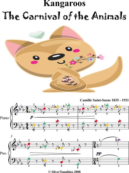 Title details for Kangaroos Carnival of the Animals Easy Piano Sheet Music with Colored Notes by Camille Saint Saens - Wait list